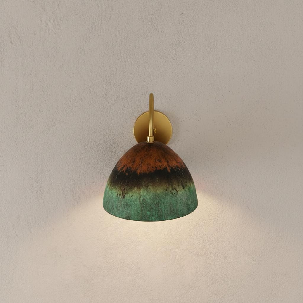 Oxidized Copper Wall Sconce , wall Light , Dome Lamp , Green Patina Light,Handcrafted Outdoor & Indoor Lighting Fixture , Rustic Industrial