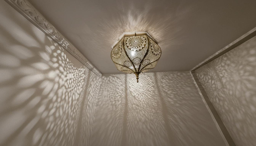 Handmade Moroccan Brass Wall Sconce – Engraved Flush Mount Light