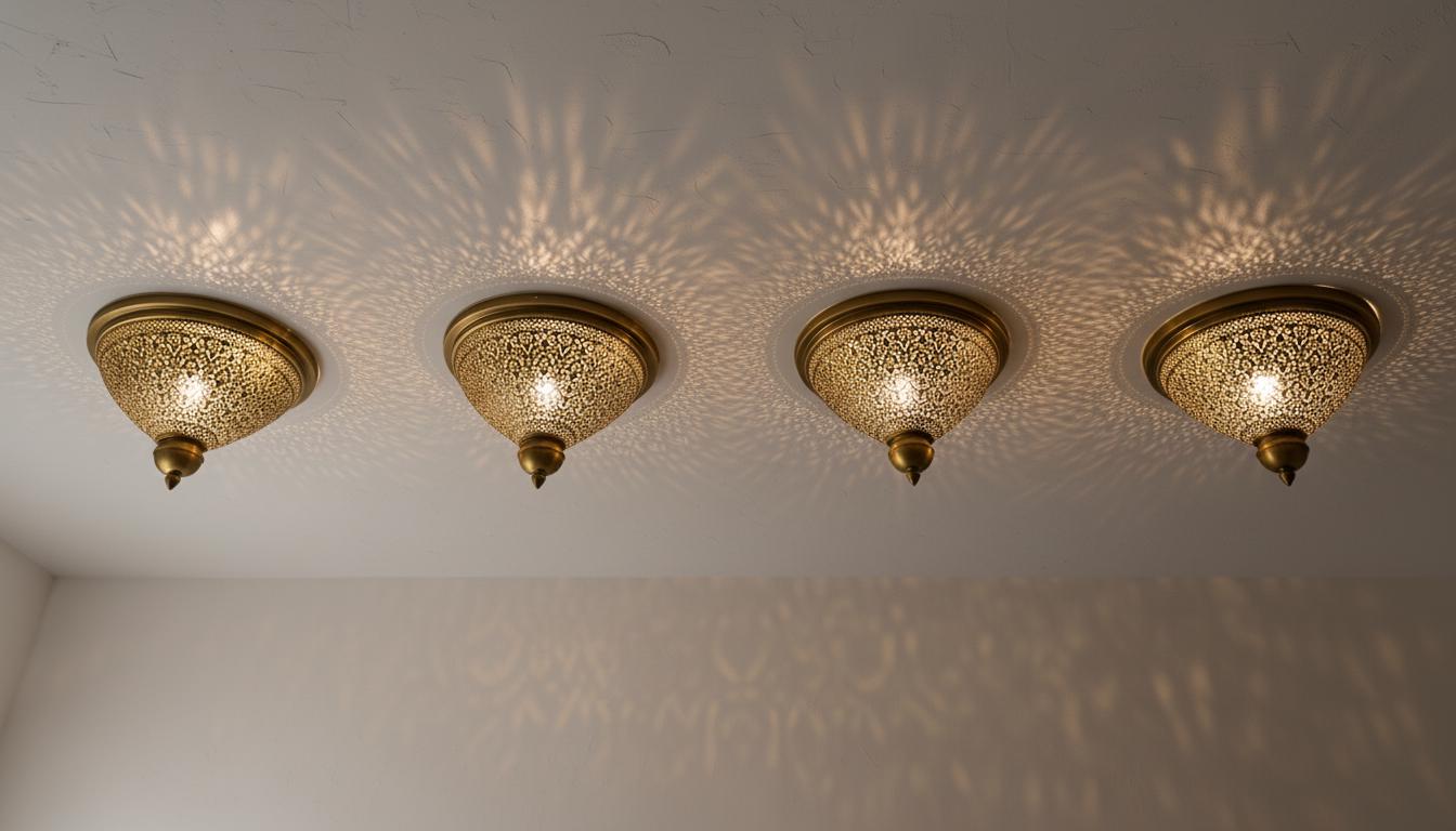 Handmade Moroccan Brass Wall Sconce –Simple Moroccan Ceiling lamps, Engraved Flush Mount Light –Handmade Light Fixtures, Moorish Wall Sconce