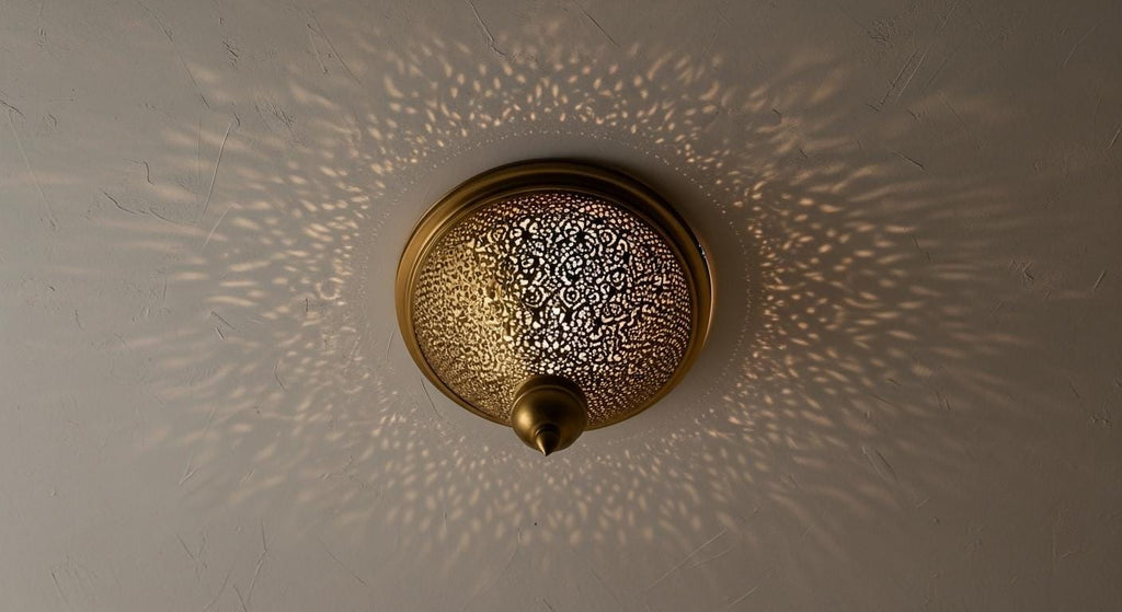 Handmade Moroccan Brass Wall Sconce –Simple Moroccan Ceiling lamps, Engraved Flush Mount Light –Handmade Light Fixtures, Moorish Wall Sconce
