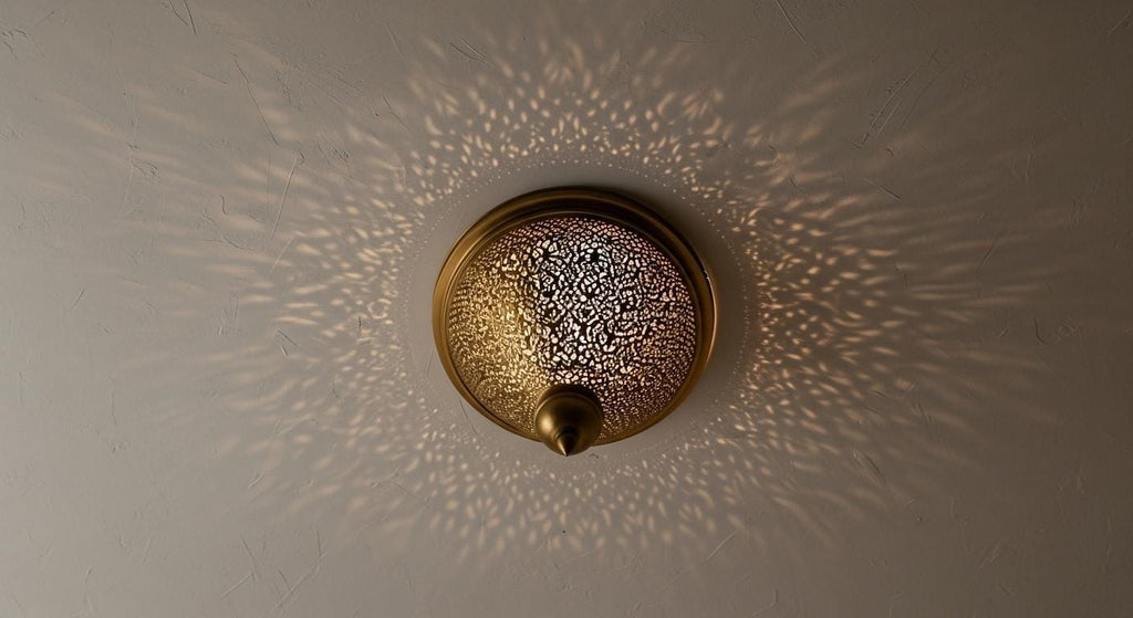 Handmade Moroccan Brass Wall Sconce –Simple Moroccan Ceiling lamps, Engraved Flush Mount Light –Handmade Light Fixtures, Moorish Wall Sconce