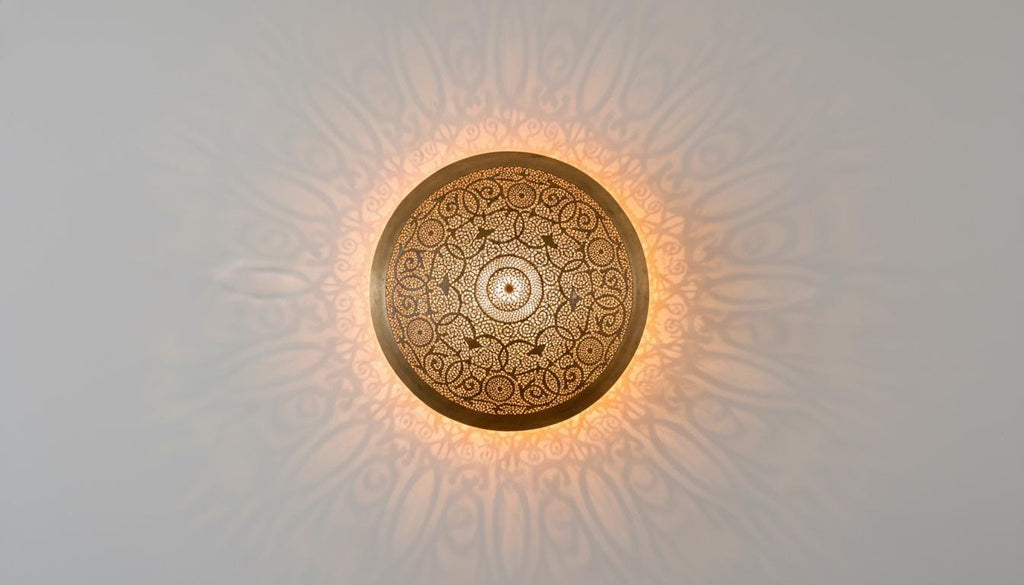 Handmade Moroccan Brass Wall Sconce, Geometric Lamp Shade