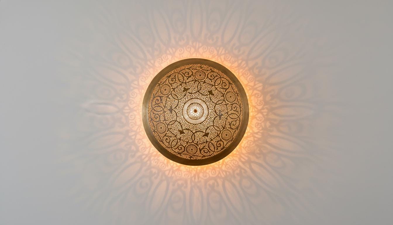 Handmade Moroccan Brass Wall Sconce, Geometric Lamp Shade
