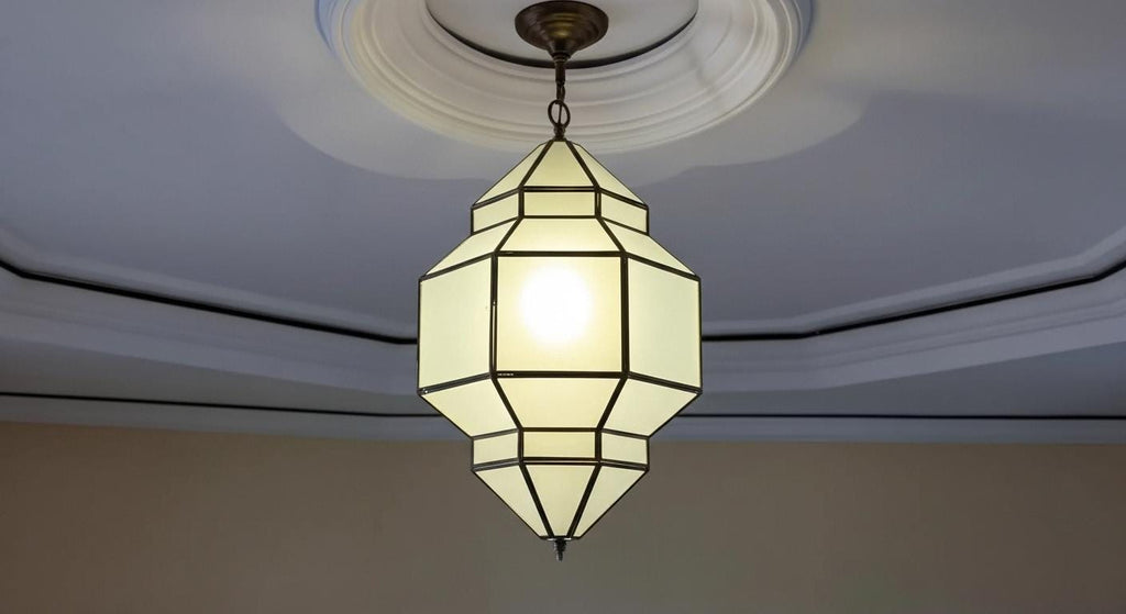 Handmade Moroccan Milk Glass Pendant Light: Bronze Brass Chandelier