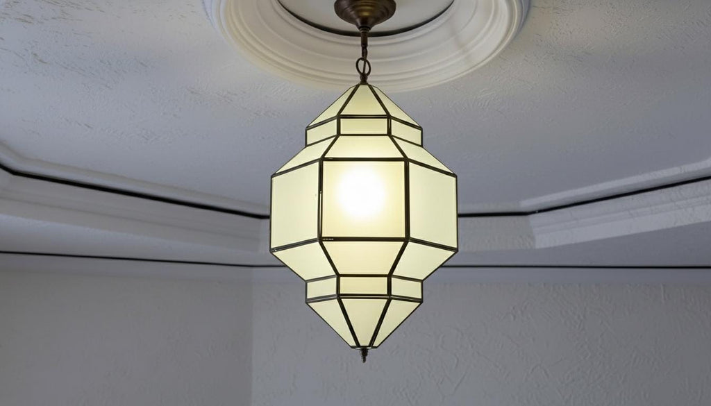 Handmade Moroccan Milk Glass Pendant Light: Bronze Brass Chandelier