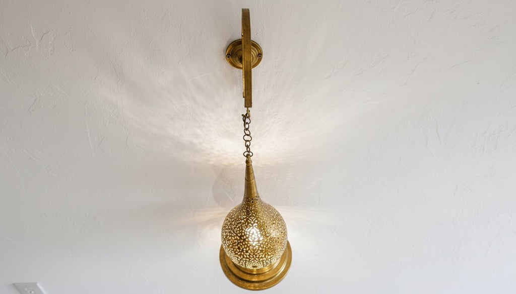 Handmade Moroccan Brass Wall Sconce | Tear Drop Filigree Light Fixture | Moroccan Brass Pendant Light | Gold Shadow Light for Living Room or Hallway
