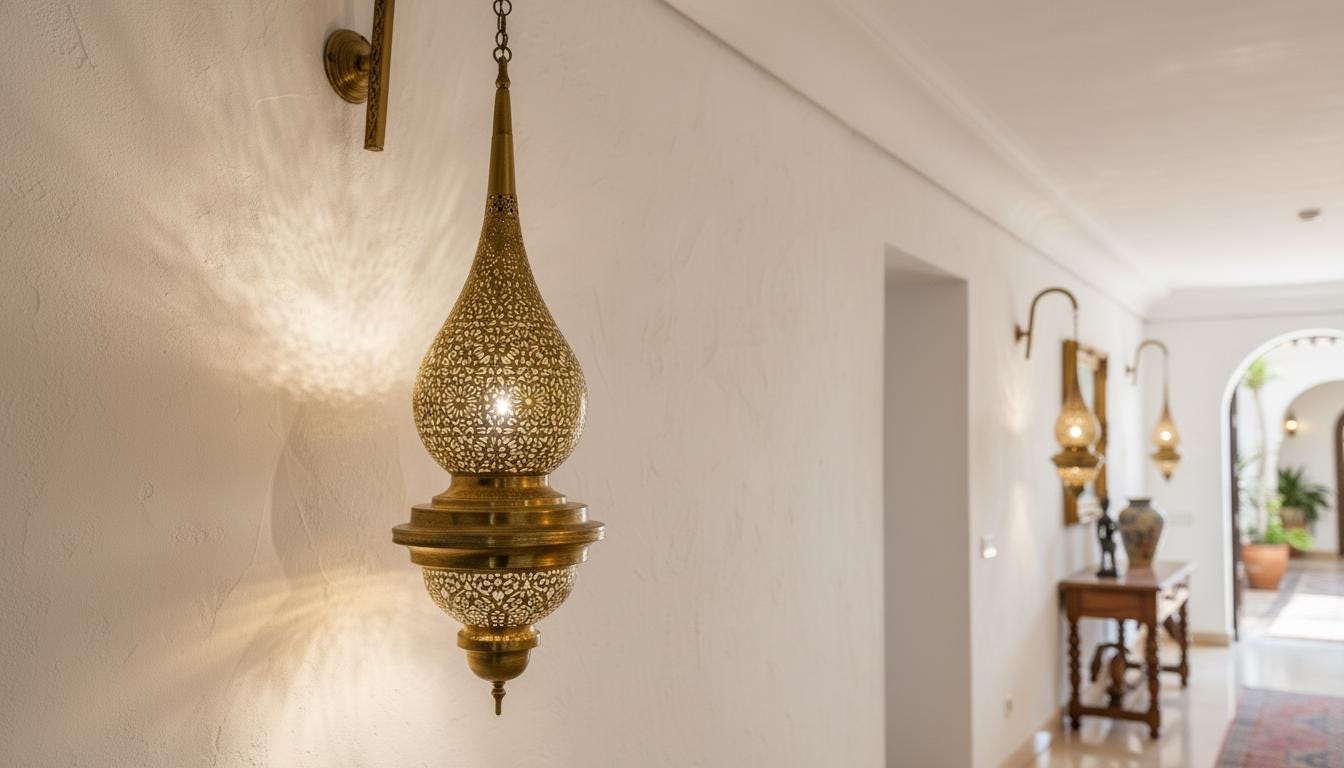Handmade Moroccan Brass Wall Sconce | Tear Drop Filigree Light Fixture | Moroccan Brass Pendant Light | Gold Shadow Light for Living Room or Hallway