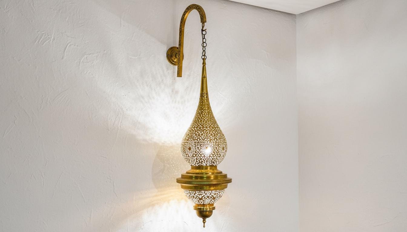 Handmade Moroccan Brass Wall Sconce | Tear Drop Filigree Light Fixture | Moroccan Brass Pendant Light | Gold Shadow Light for Living Room or Hallway