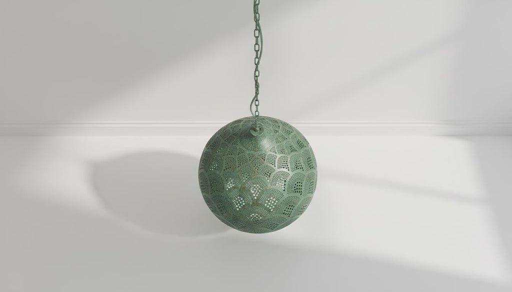 Handmade Moroccan Brass Pendant Light | Vintage Patina Green Ceiling Lamp | Boho Engraved Lantern Shade | Oriental Home Decor|Light Fixtures