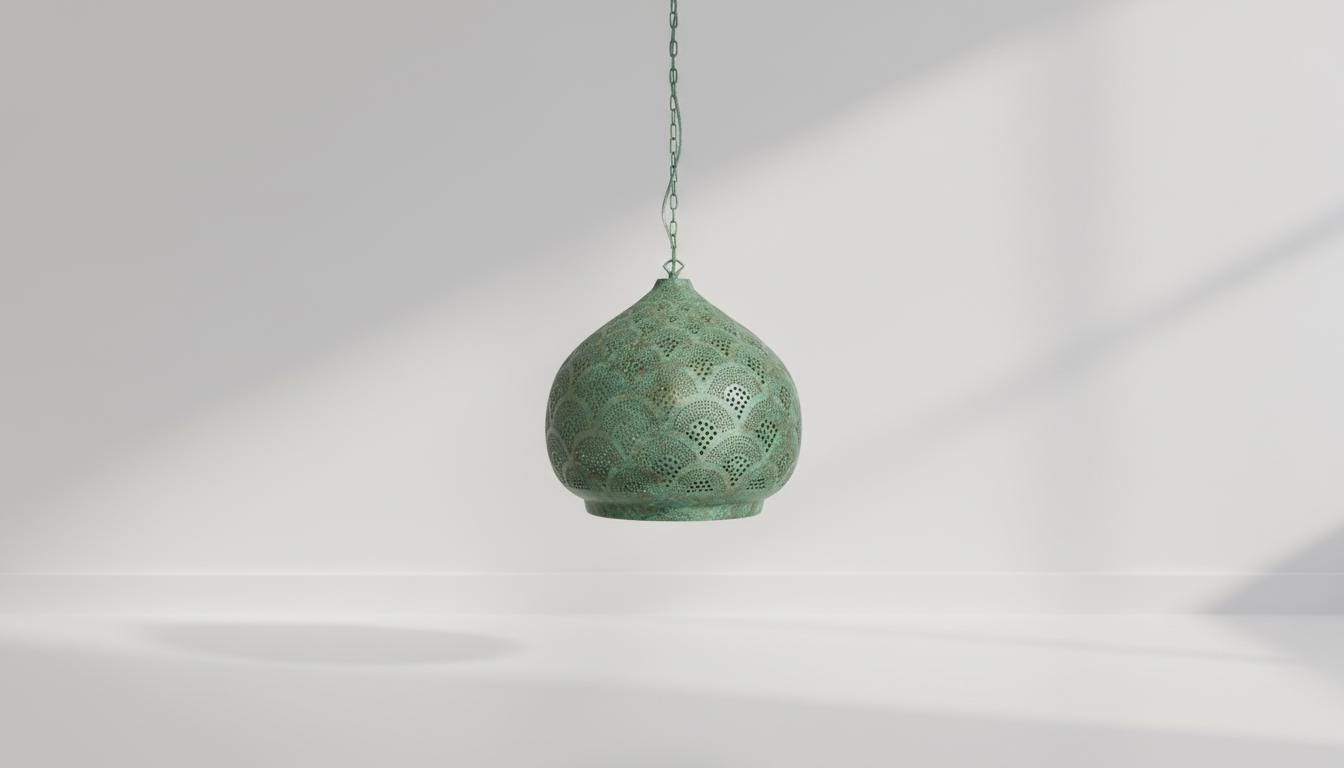 Handmade Moroccan Brass Pendant Light | Vintage Patina Green Ceiling Lamp | Boho Engraved Lantern Shade | Oriental Home Decor|Light Fixtures