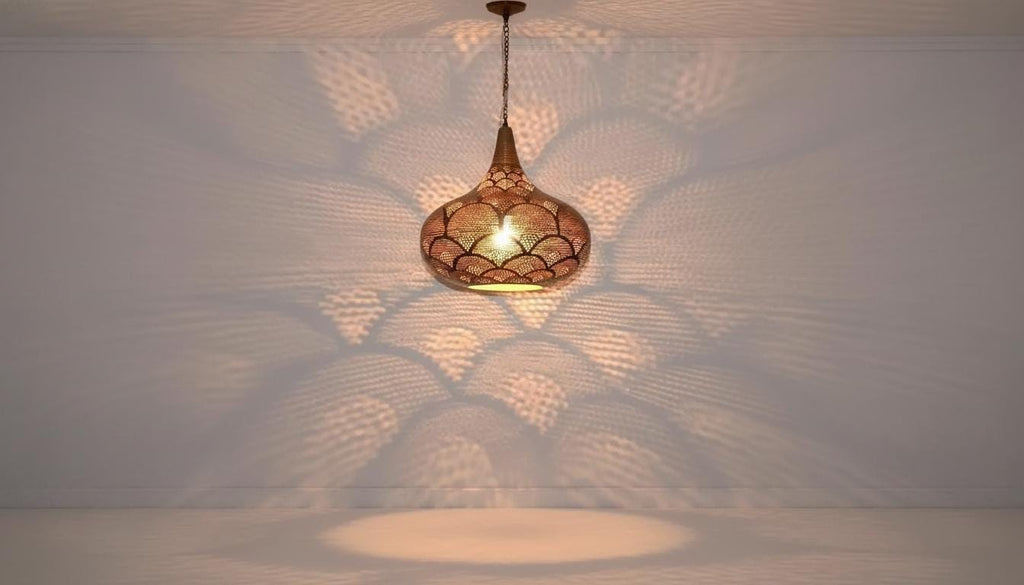 Handcrafted Moroccan Brass Pendant Light ,Pendant Lighting,Simple Moroccan Pendant Lamp ,Boho Chandelier Lighting,Pierced Teardrop Boho Lamp