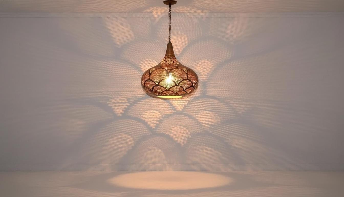 Handcrafted Moroccan Brass Pendant Light ,Pendant Lighting,Simple Moroccan Pendant Lamp ,Boho Chandelier Lighting,Pierced Teardrop Boho Lamp