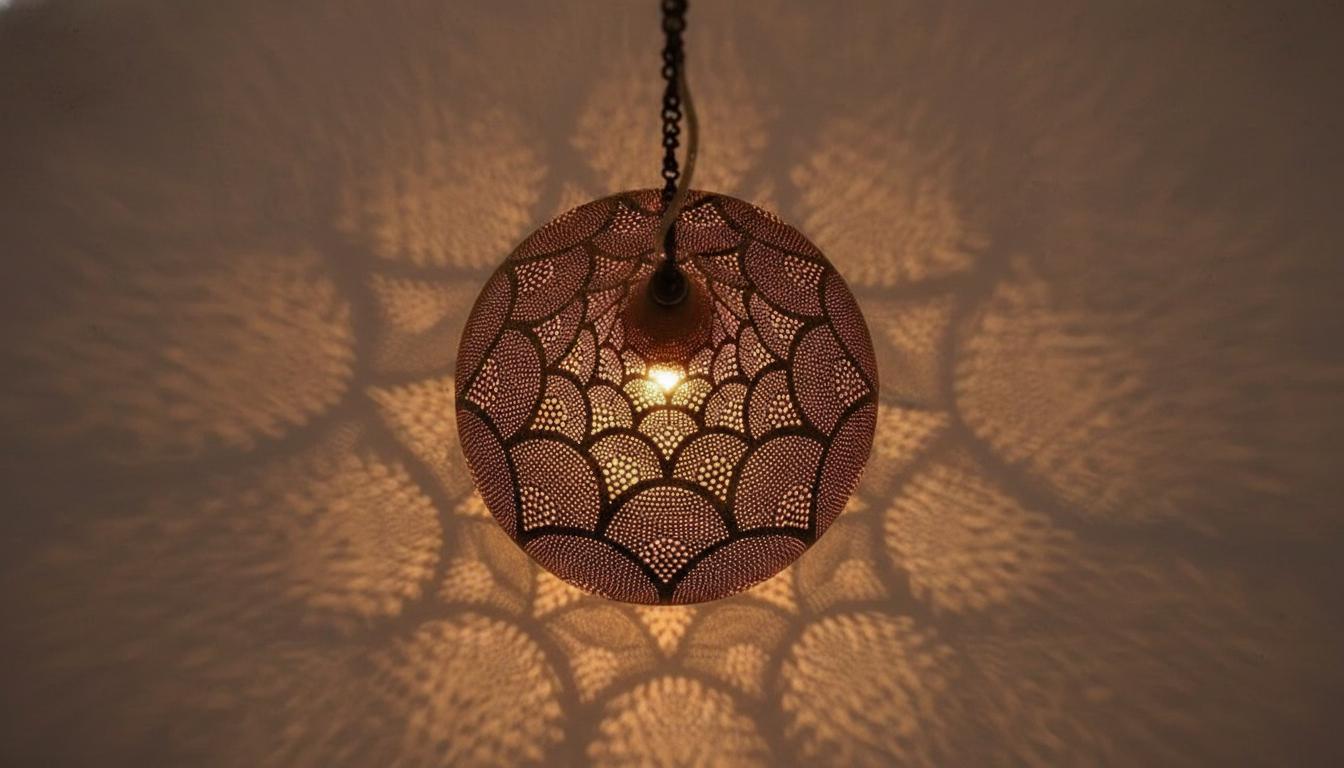 Handcrafted Moroccan Brass Pendant Light ,Pendant Lighting,Simple Moroccan Pendant Lamp ,Boho Chandelier Lighting,Pierced Teardrop Boho Lamp