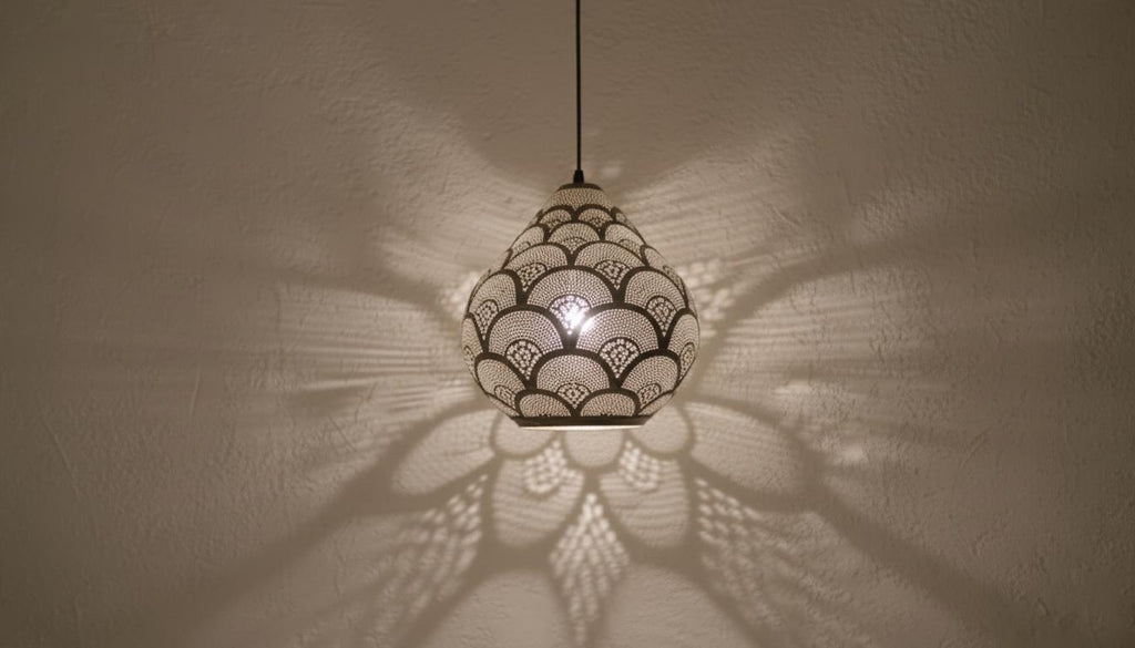 Moroccan Pendant Lamp: Pierced Teardrop Boho Ceiling Light