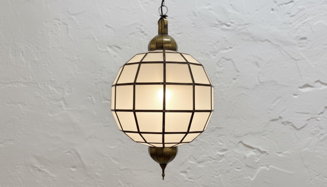 Handmade Moroccan Milk Glass Pendant Light, Glass Pendant Lamp, Handmade Boho Light Moorish Hanging Lamp | Oriental Boho Ceiling Light