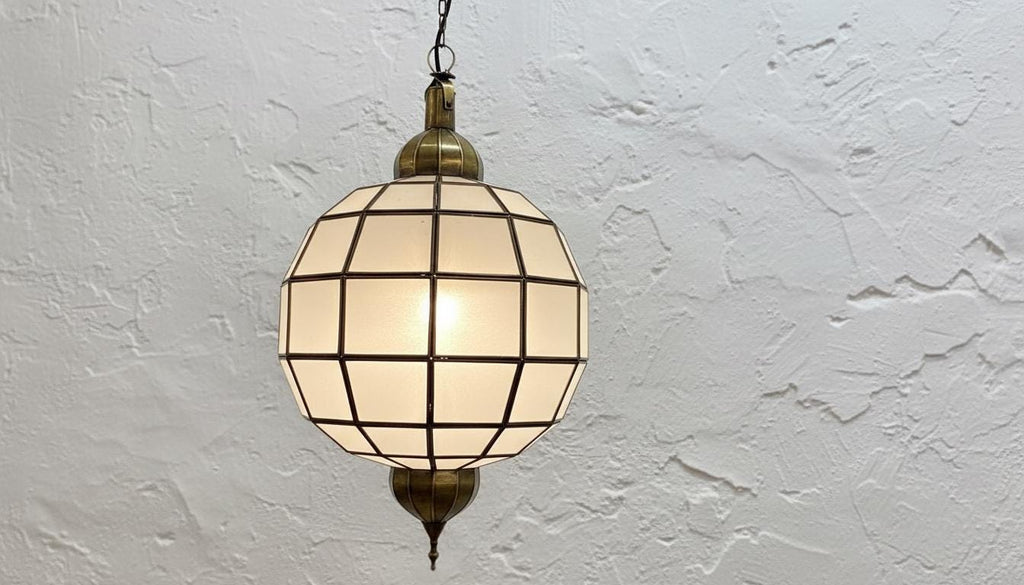 Handmade Moroccan Milk Glass Pendant Light, Glass Pendant Lamp, Handmade Boho Light Moorish Hanging Lamp | Oriental Boho Ceiling Light