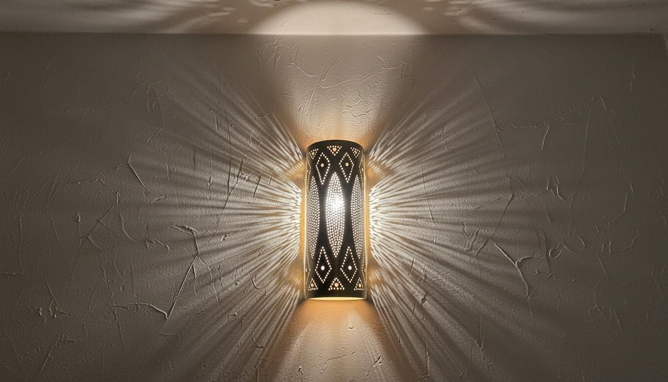 Set of 2 Moroccan Brass Wall Sconces, Boho Shadow Light