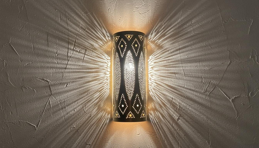 Set of 2 Moroccan Brass Wall Sconces, Boho Shadow Light