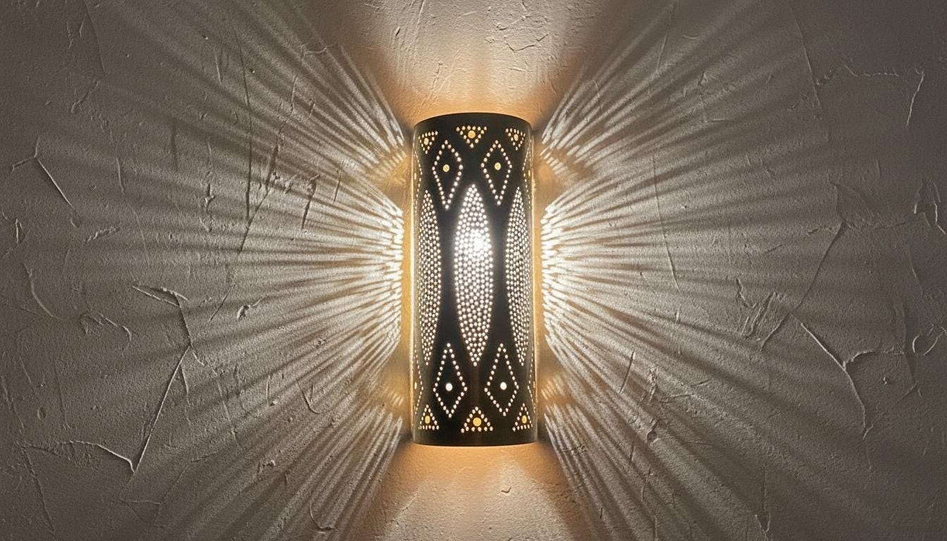 Set of 2 Moroccan Brass Wall Sconces, Boho Shadow Light
