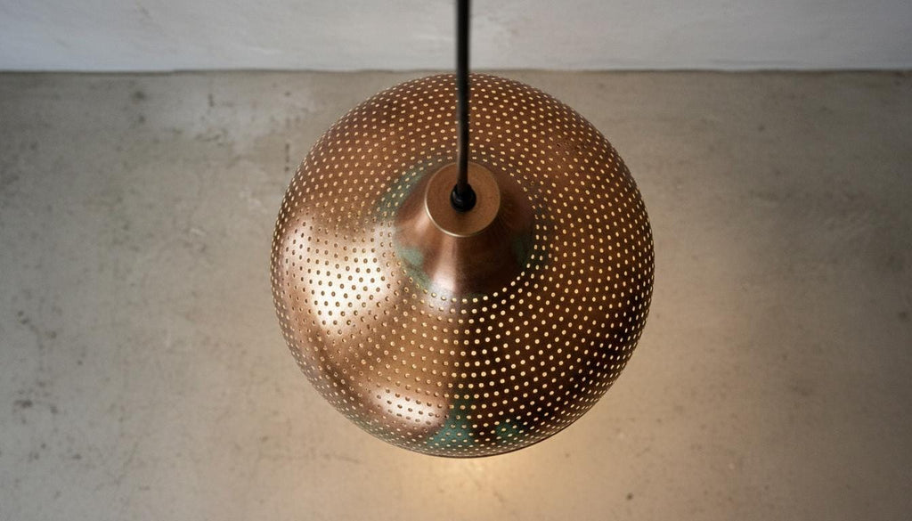 Oxidized Dome Ceiling Fixture , Perforated Moroccan Hanging Lamp ,Moroccan Verdigris Copper Pendant Light ,Farmhouse Pendant Lights