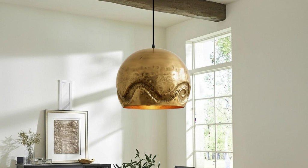Handmade Moroccan Brass Dome Pendant – Hand Hammered Dome Lamp – Handmade Solid Brass Moroccan Ceiling Lamp, Farmhouse Lighting Fixture,