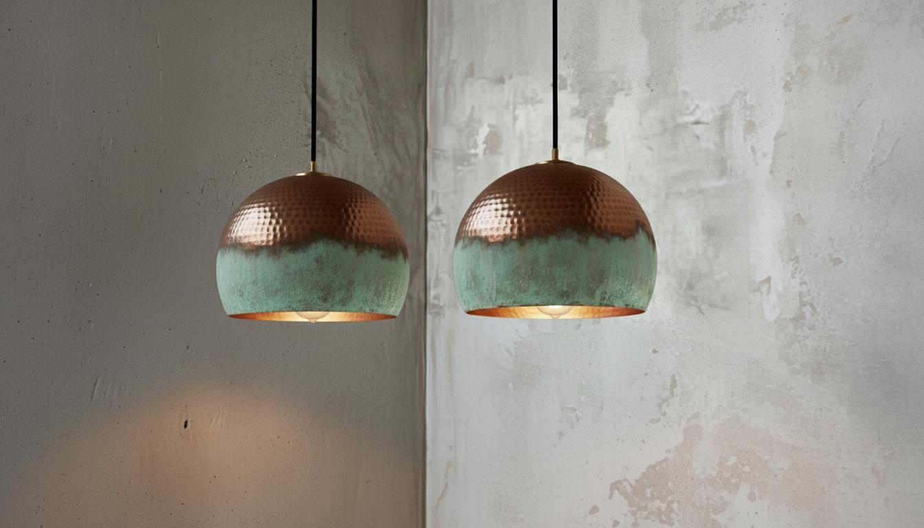 Handmade Oxidized Copper Pendant Light , Perforated Dome Ceiling Fixture ,Green Patina, Kitchen Island Lighting,Rustic chandelier,Lighting
