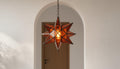 Moroccan Star Pendant Light | Amber Glass Hanging Lamp|Handmade Boho Ceiling Lighting Fixture for Bedroom or Entryway Decor|Brass Chandelier