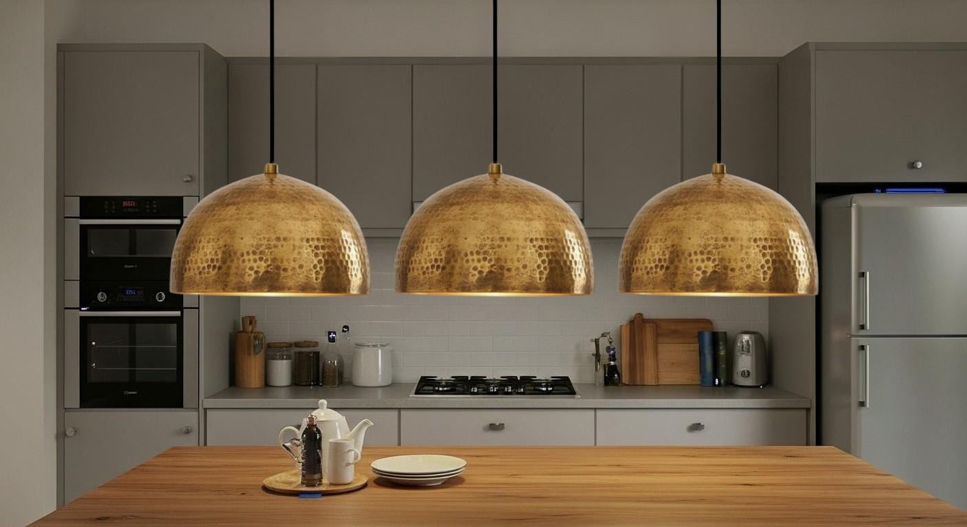Hammered brass dome ceiling light for kitchen island, modern mid century style ,Moroccan Boho Lighting , Brass Oxide Ceiling Lamp