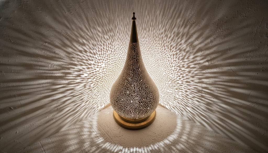 Handmade Moroccan Brass Table Lamp: Art Deco Night Light