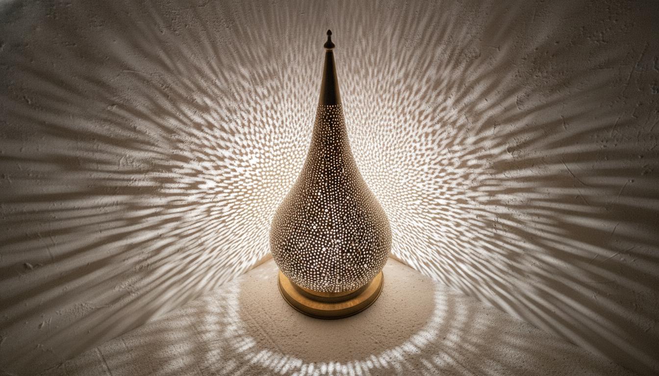 Handmade Moroccan Brass Table Lamp: Art Deco Night Light