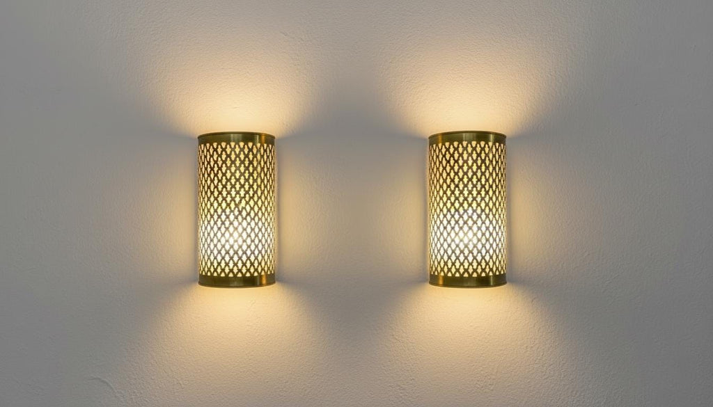 Set of 2 Moroccan Brass Wall Sconces: Handcrafted Geometric Lamps
