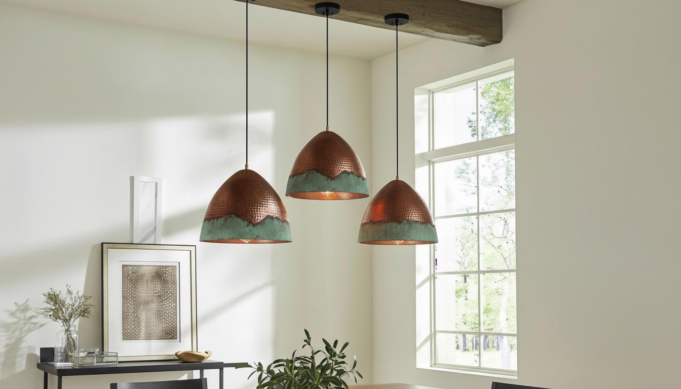 Handcrafted Copper Pendant Light, Green Patina, Moroccan Style