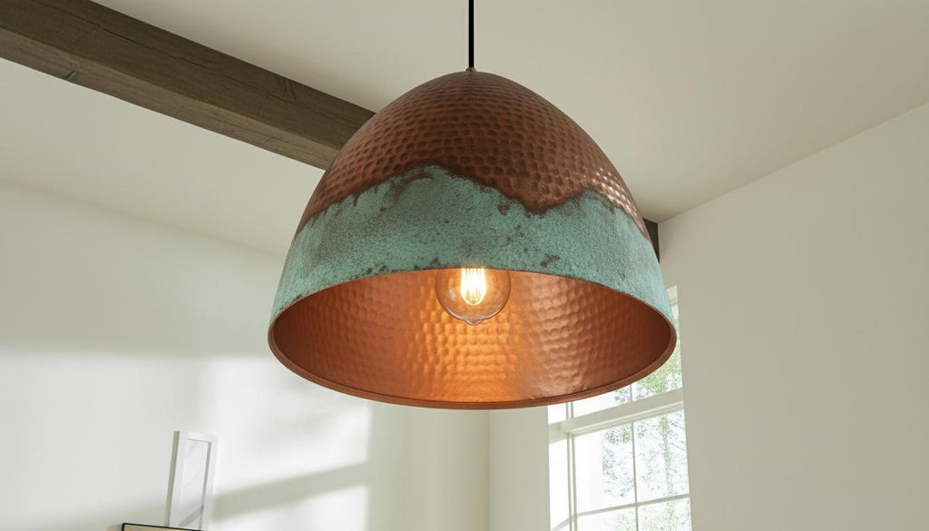 Handcrafted Copper Pendant Light, Green Patina, Moroccan Style