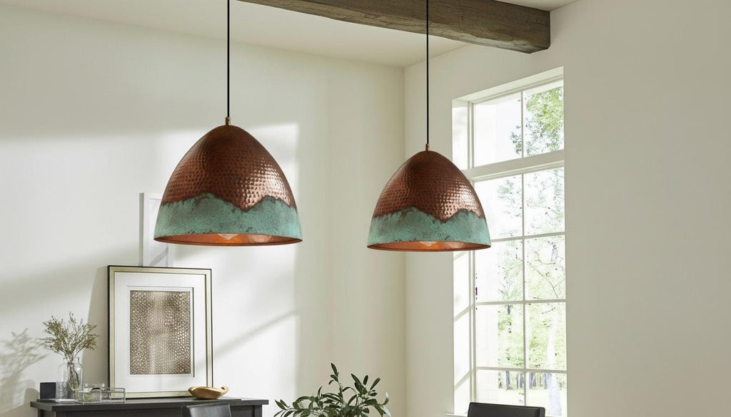 Handcrafted Copper Pendant Light, Green Patina, Moroccan Style