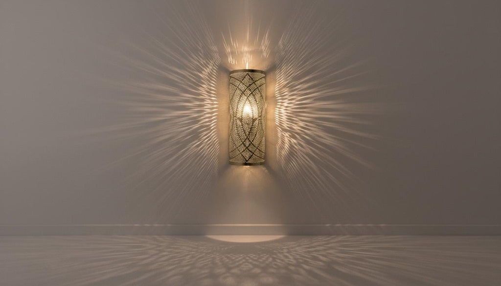 Set of 2 Moroccan Brass Wall Sconces: Handcrafted Geometric Lamps
