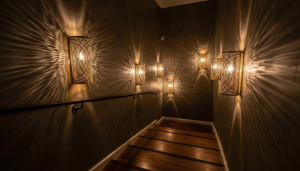Set of 2 Moroccan Brass Wall Sconces: Handcrafted Geometric Lamps