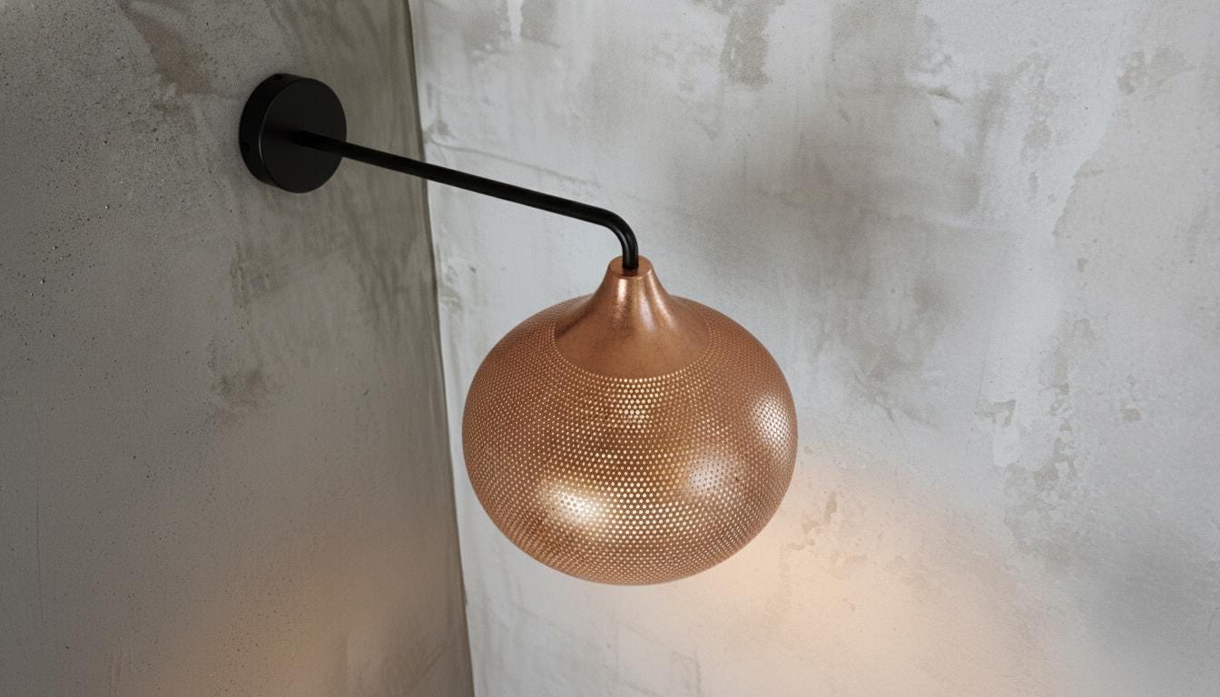 Handmade Copper Wall Light, Moroccan Perforated Sconce, Brass Wall Lamp Fixture, Boho Bedroom or Hallway Lighting