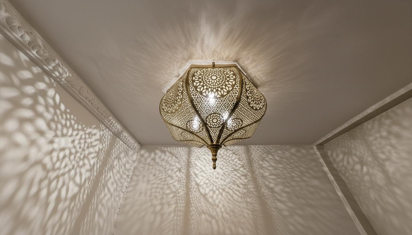 Handmade Moroccan Brass Wall Sconce – Engraved Flush Mount Light