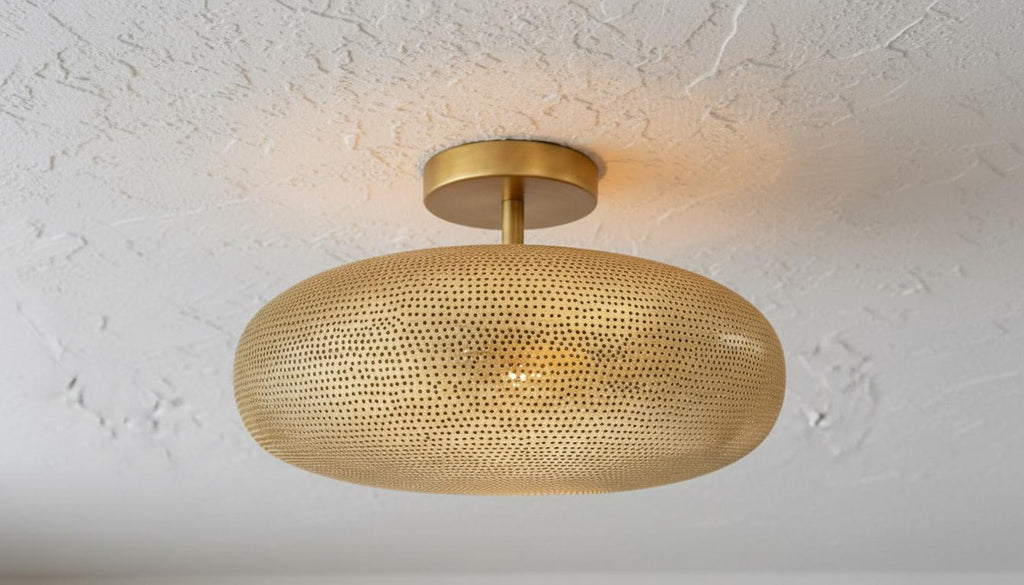 Handcrafted Moroccan Brass Pendant Light: Pierced Teardrop Boho Lamp