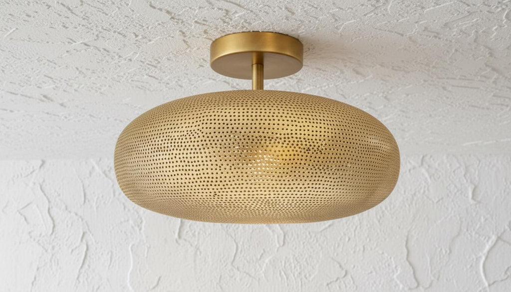 Handcrafted Moroccan Brass Pendant Light: Pierced Teardrop Boho Lamp