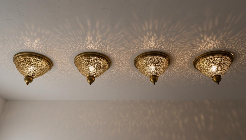 Handmade Moroccan Brass Wall Sconce –Simple Moroccan Ceiling lamps, Engraved Flush Mount Light –Handmade Light Fixtures, Moorish Wall Sconce