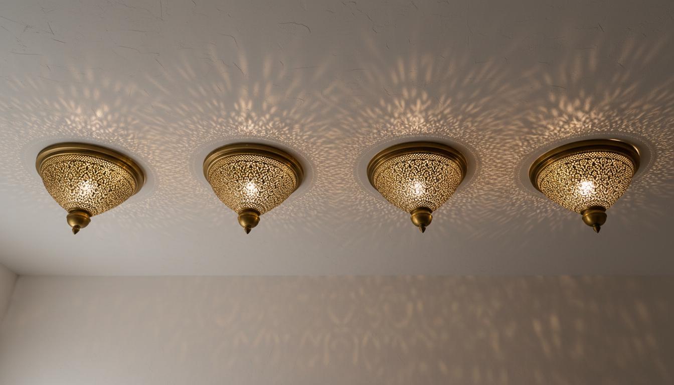 Handmade Moroccan Brass Wall Sconce –Simple Moroccan Ceiling lamps, Engraved Flush Mount Light –Handmade Light Fixtures, Moorish Wall Sconce
