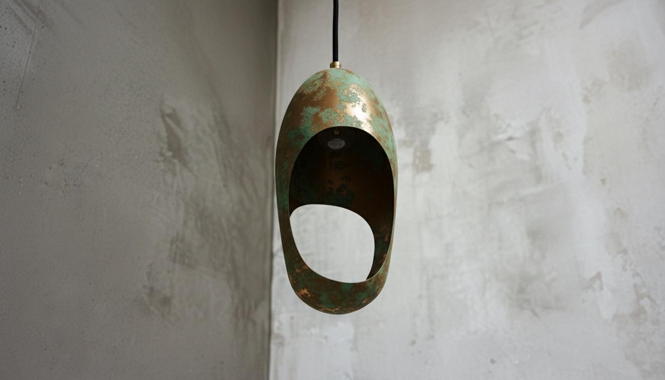 Handcrafted Copper Pendant Light, Green Patina Dome, Moroccan Style, Handcrafted Cutout Dome Light Fixture for Modern Rustic Kitchen Decor