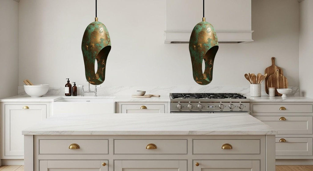 Handcrafted Copper Pendant Light, Green Patina Dome, Moroccan Style, Handcrafted Cutout Dome Light Fixture for Modern Rustic Kitchen Decor