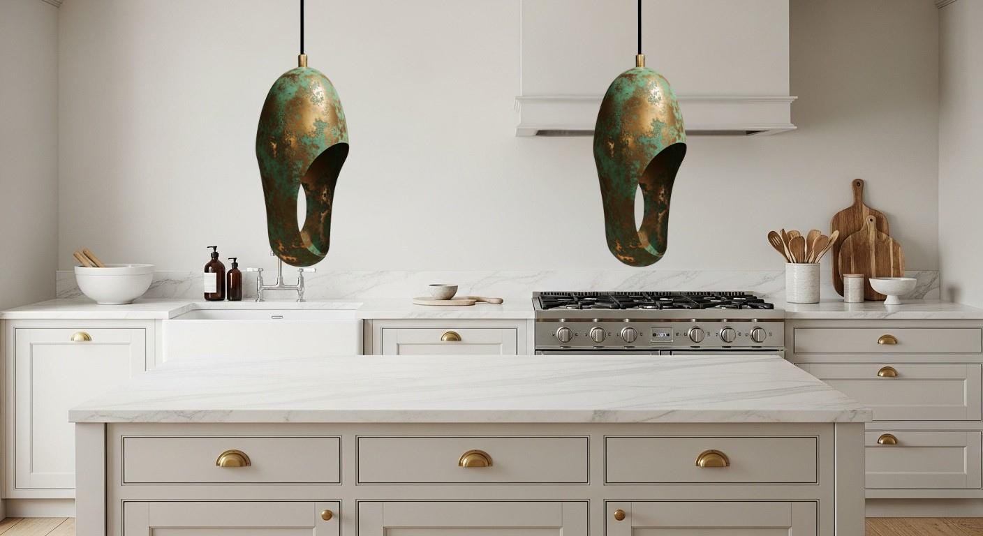 Handcrafted Copper Pendant Light, Green Patina Dome, Moroccan Style, Handcrafted Cutout Dome Light Fixture for Modern Rustic Kitchen Decor