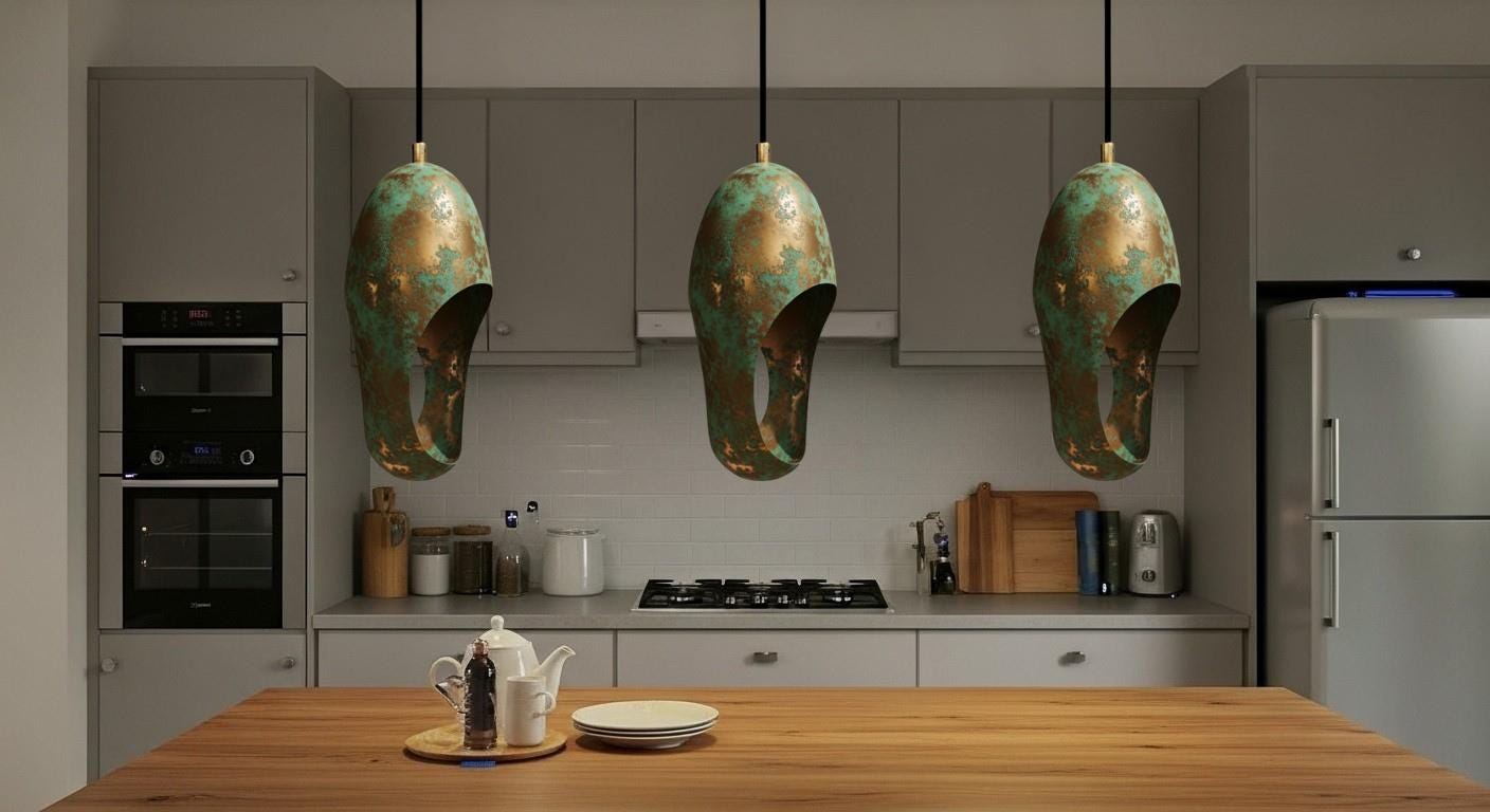 Handcrafted Copper Pendant Light, Green Patina Dome, Moroccan Style, Handcrafted Cutout Dome Light Fixture for Modern Rustic Kitchen Decor
