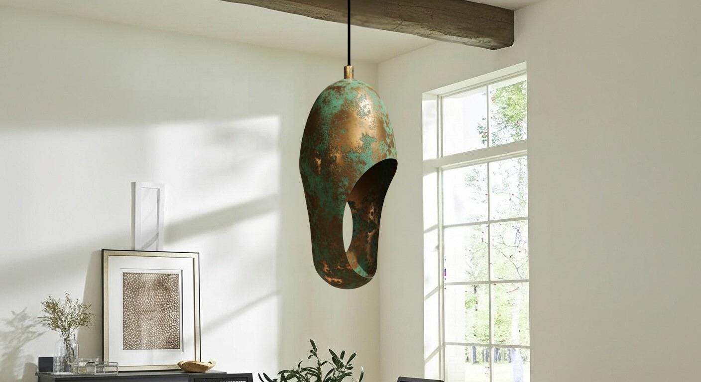 Handcrafted Copper Pendant Light, Green Patina Dome, Moroccan Style, Handcrafted Cutout Dome Light Fixture for Modern Rustic Kitchen Decor