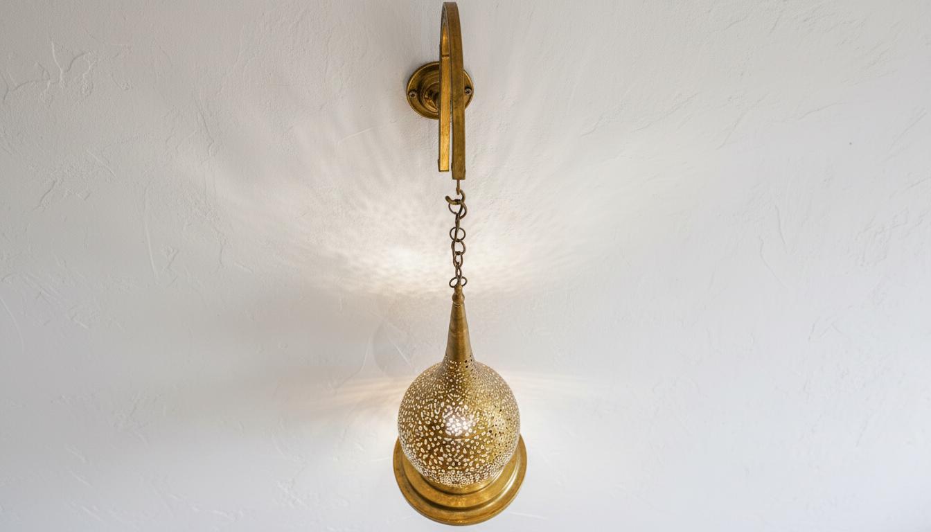 Handmade Moroccan Brass Wall Sconce | Tear Drop Filigree Light Fixture | Moroccan Brass Pendant Light | Gold Shadow Light for Living Room or Hallway