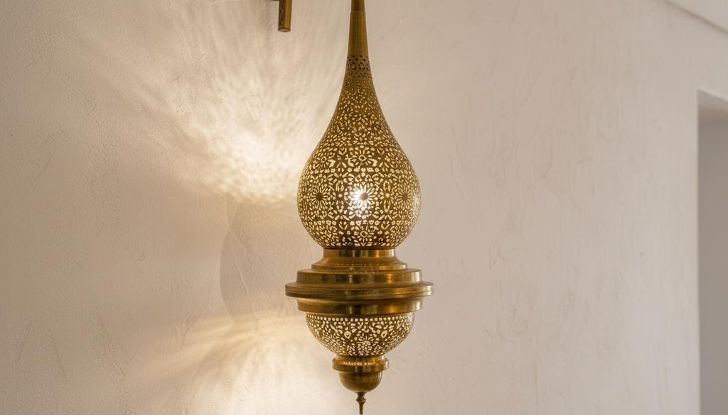 Handmade Moroccan Brass Wall Sconce | Tear Drop Filigree Light Fixture | Moroccan Brass Pendant Light | Gold Shadow Light for Living Room or Hallway