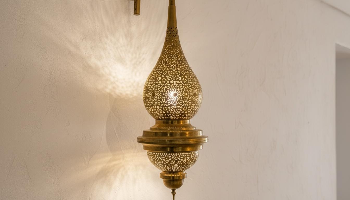 Handmade Moroccan Brass Wall Sconce | Tear Drop Filigree Light Fixture | Moroccan Brass Pendant Light | Gold Shadow Light for Living Room or Hallway